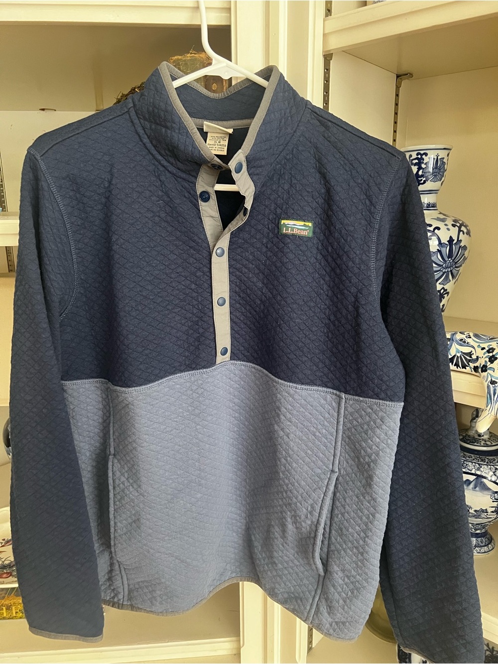 L.L. Bean Boys Two-Tone Quilted Pullover - Navy/Light Blue